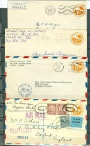 US 1939/44/51 LOT of (4)  6c  STATIONERY AIRMAIL COVERS..(1) REGISTERED