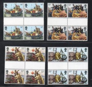 Great Britain Sc 956-9 1981 Fishing Industry stamps gutter blocks of 4 mint NH