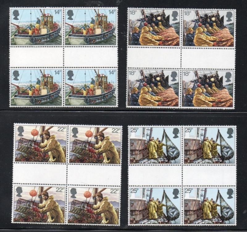 Great Britain Sc 956-9 1981 Fishing Industry stamps gutter blocks of 4 mint NH