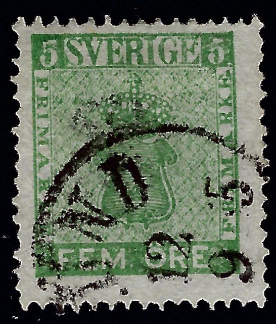 Sweden Attractive Sc#6 Used F-VF hr Cat $20.00...Sweden is Hot Now!