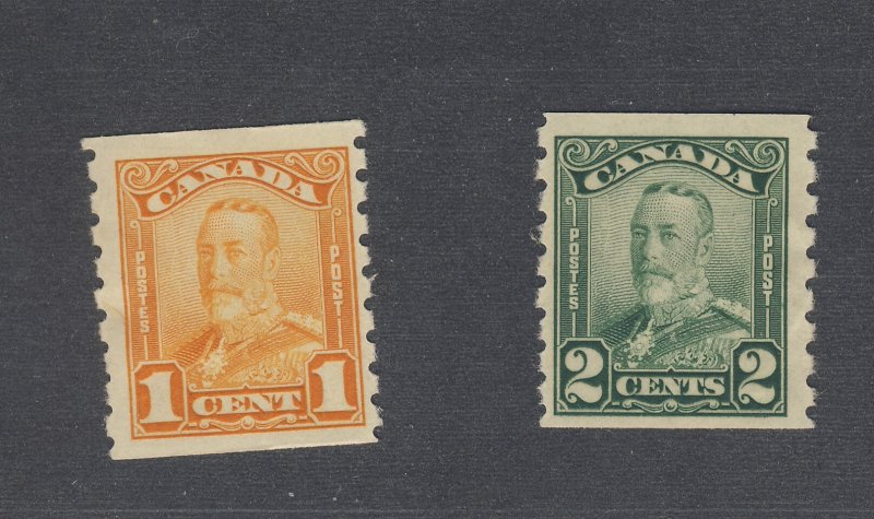 2x Canada Scroll Coil Stamps #160-1c #161-2c Both F+ Guide Value = $50.00