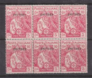 ERITREA, ITALIAN, 1916 Red Cross, 10c.+5c. Rose, block of 6, mnh.