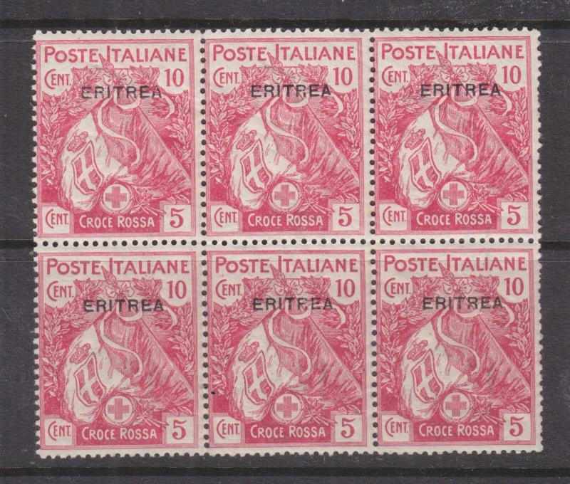 ERITREA, ITALIAN, 1916 Red Cross, 10c.+5c. Rose, block of 6, mnh.