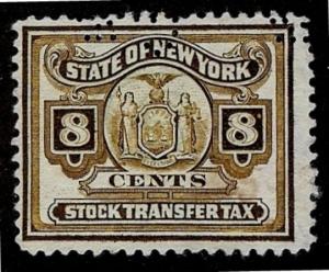 US NY #ST130 New York 8c Stock Transfer Stamp Perfin Cancel Used VG USA