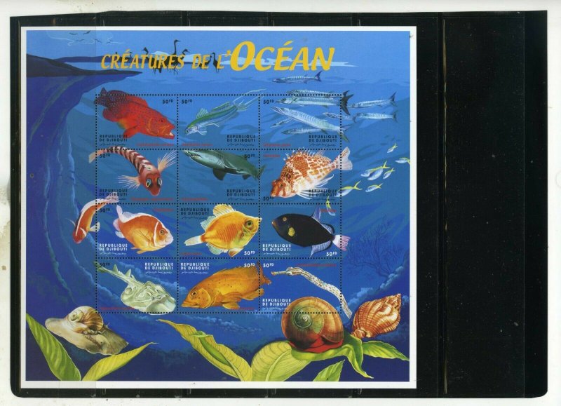 DJIBOUTI 2000 FISH & MARINE LIFE 2 SHEETS OF 12 STAMPS MNH  