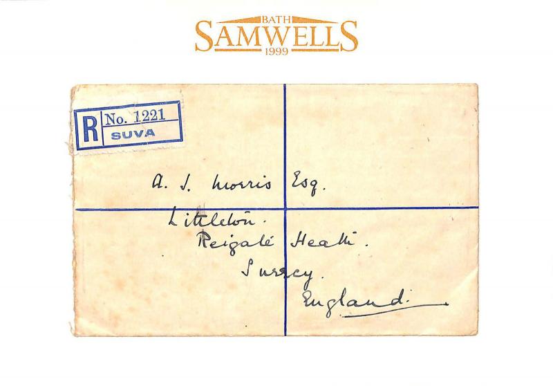 FIJI KGV 5s & 2s/6d HIGH VALUES Cover 1925 Registered Postal Stationery MS303