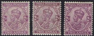 INDIA 1911 KGV 2A 3 SHADES WMK LARGE STAR