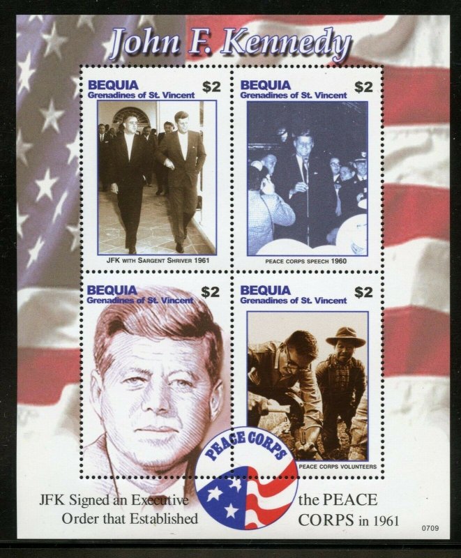 BEQUIA  JOHN F. KENNEDY ESTABLISHES THE PEACE CORPS   SHEET MINT NH