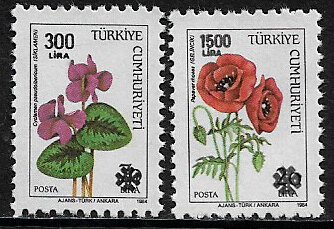 Turkey #2479-80 MNH Stamps - Flowers Overprint