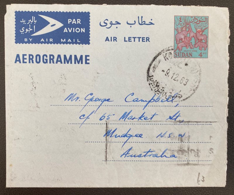 1963 Sudan Air Letter Cover To Mudgee Australia