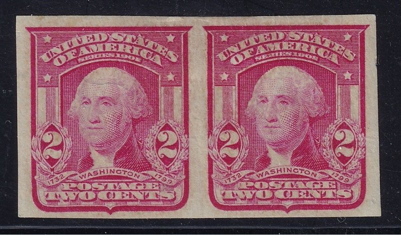 US #320 pair, carmine, OGH cv $32.50