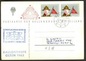 SWITZERLAND 1963 BALLOON FLIGHT Commemorative Pic PC w Sp Cachets