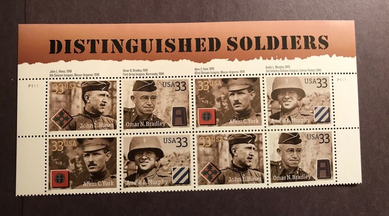 Distinguished Soldiers MNH Block (8) 33 cent Scott # 3396a First in Series