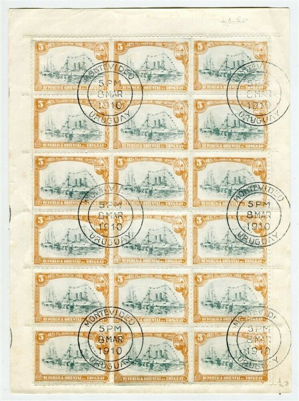 URUGUAY; 1909 Montevideo Port issue fine used Full SHEET nice cancels