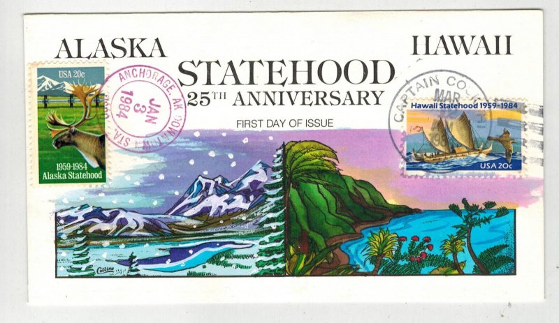 1984 COLLINS HANDPAINTED DUAL STATEHOODS ALASKA & CAPTAIN COOK HAWAII 2066 2080
