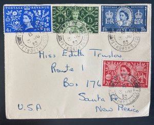 1953 England First Day Cover Queen Elizabeth 2 coronation FDC to Santa Fe NM Usa