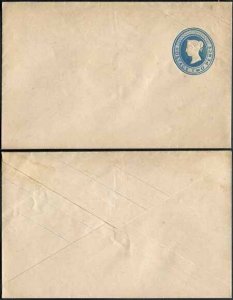 EP6bb QV 2d  Blue Post Office Envelope on Silk Thread 1 Paper Mint