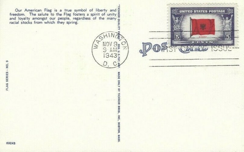 918 5c ALBANIA - American Flag post card