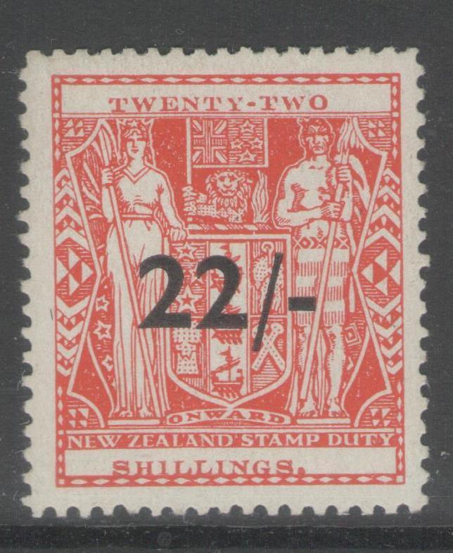 NEW ZEALAND SGF216 1945 22/= on 22/= SCARLET MTD MINT