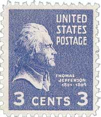 US #807 stamp 1938 Jefferson 3c purple Used Postmarked stamps.