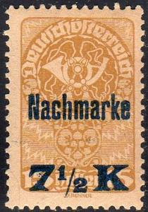 Austria J102 - Mint-H - 7 1/2k on 15h Posthorn (1921)