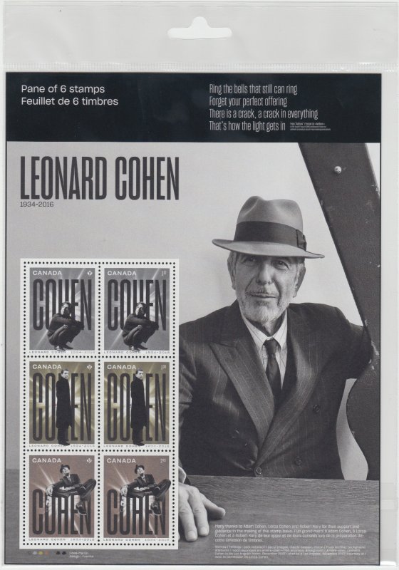 Canada - *NEW* Leonard Cohen Stamp Pane  - MNH