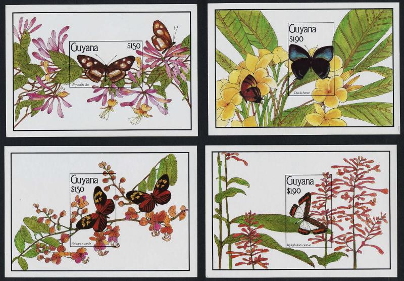 Guyana 2344-7 imperf MNH Butterflies, Flowers