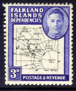 Falkland Islands Depd 1946 - 49 KGV1 3d Blue & Black Map Lmm SG G12 ( G113 )