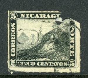 Nicaragua 1877 5¢ Black Momotombo Roulette w/Chinandega Cancel L315