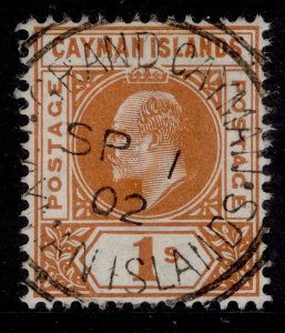 CAYMAN ISLANDS EDVII SG7, 1s orange, FINE USED. Cat £120. CDS pmk