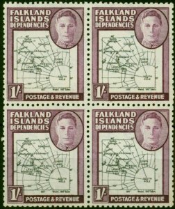 Falkland Island Dep 1946 1s Black & Purple SGG8 Fine MNH Block of 4