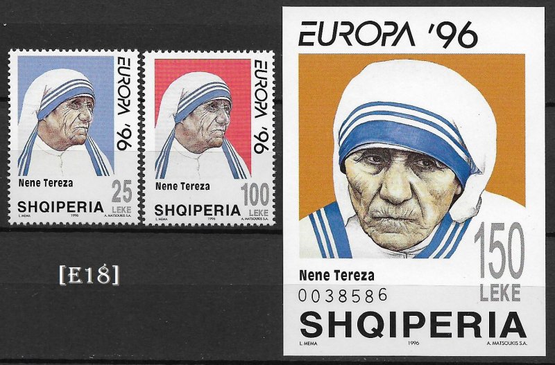 [E18]-Albania1996, Europa, Mother Teresa,MiNr. 2589-90,r. Bl.107, MNH