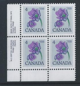 Canada #784 LL PL BL Hepatica 4¢ MNH3