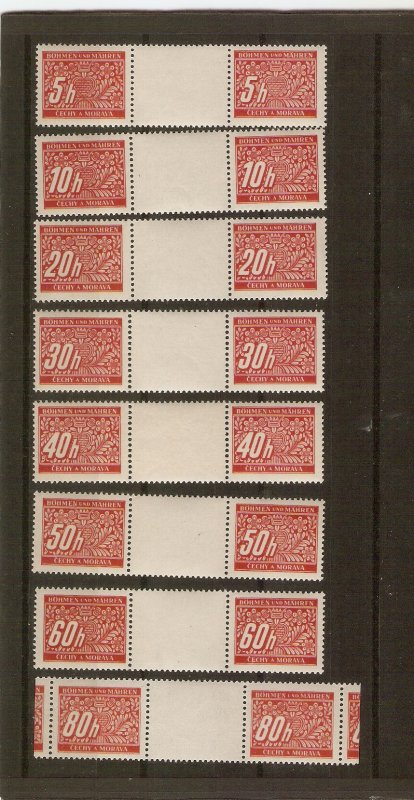 Czechoslowakia (Bohemia & Moravia), J1-14 cpl. set of gutter pairs