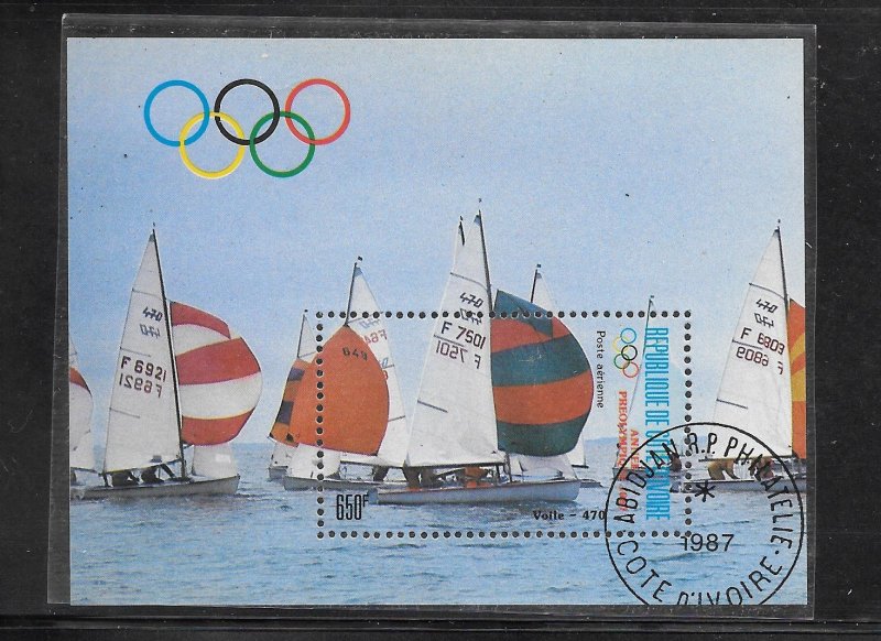 IVORY COAST # C114 Used CTO Seoul Olympics Yacht Races Souvenir Sheet. (12851)