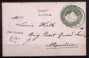 Egypt Cover c1912 Postal Stationery *COAST GUARD SERVICE* {samwells}PTS AU50