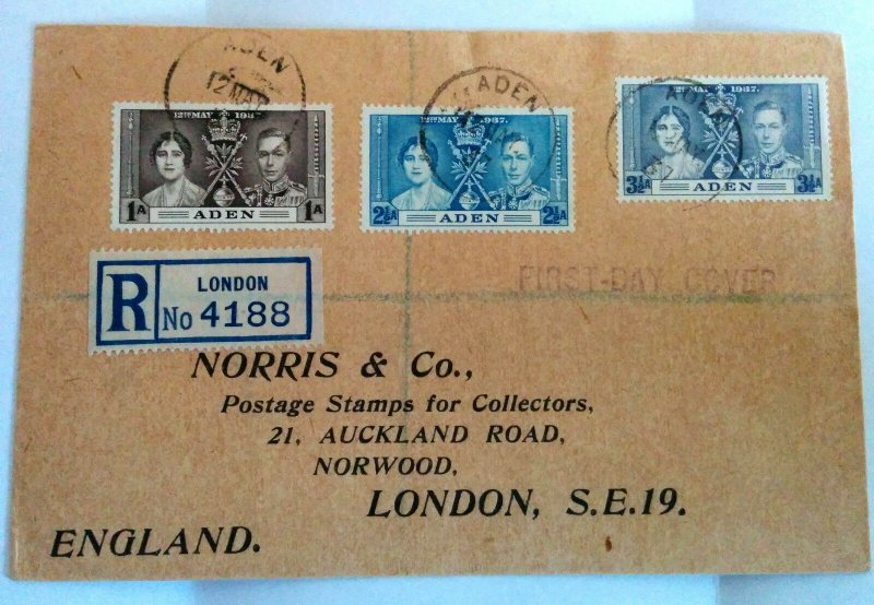 SCARCE COVER SENT FROM ADEN WITH UNIQUE “LONDON” REGISTRATION LABEL TO UK WITH R