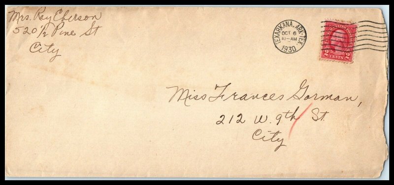 1930 US Cover - Texarkana, ARK-TEX (Arkansas - Texas) to City S10 