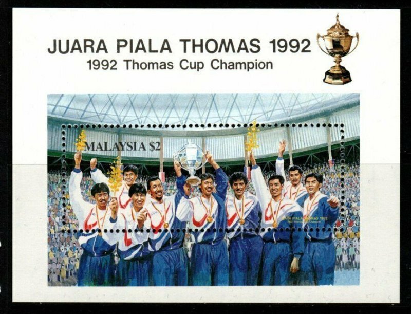 MALAYSIA SGMS483 1992 VICTORY IN THOMAS CUP BADMINTON MNH