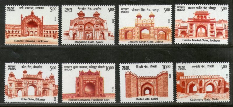 India 2019 Historical Gates of Indian Forts and Monuments Architecture 8v MNH