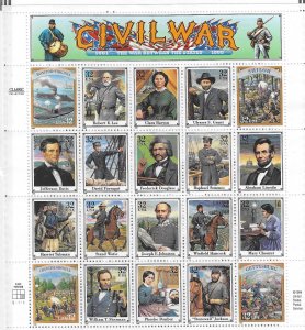 US #2975 1995 CIVIL WAR PANE OF 20 32C STAMPS- MINT NEVER HINGED