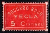 1937 Spain Civil War Charity Poster Stamp 5 Centimos Yecla Red Help