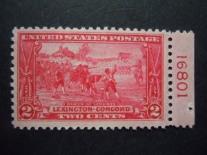 1925  #618 2c Lexington-Concord Plate # Single MLH OG F/VF DS1  CV $18