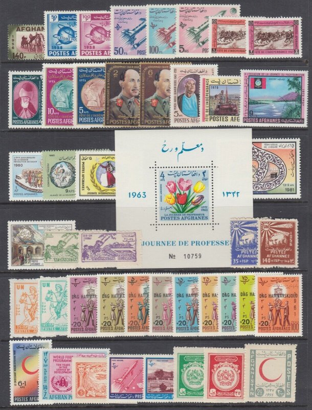 Afghanistan Sc 452//RA23 MLH. 1957-1979 issues, 45 different, mostly NH sets