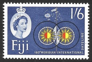 Fiji Scott 183 MNH 1/6, 180th Meridian Issue of 1962, QEII, Sun, Map