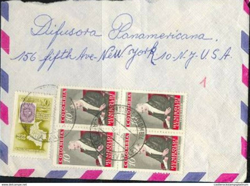 B)1962 COLOMBIA CIRC COVER TO USA HUMBOLDT CENTENARY MULTIPLE COVER