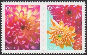 DIE CUT = DAHLIA = PAIR FROM BOOKLET = TYPE-1 = MNH Canada 2020 #3238i