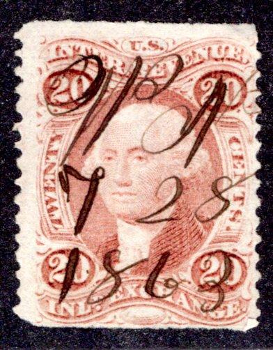 R42b - 20c - Inland Exchange - part perf - used, red - ms cancel 7/28/1863