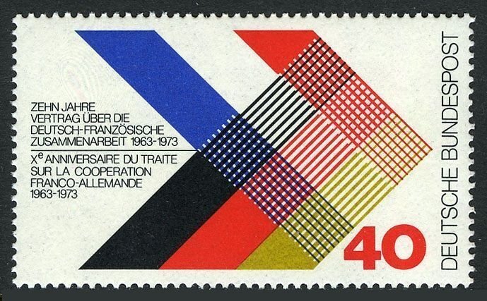 Germany 1101, MNH. Franco-German Cooperation Treaty-10. 1973. Interlaced Flags.