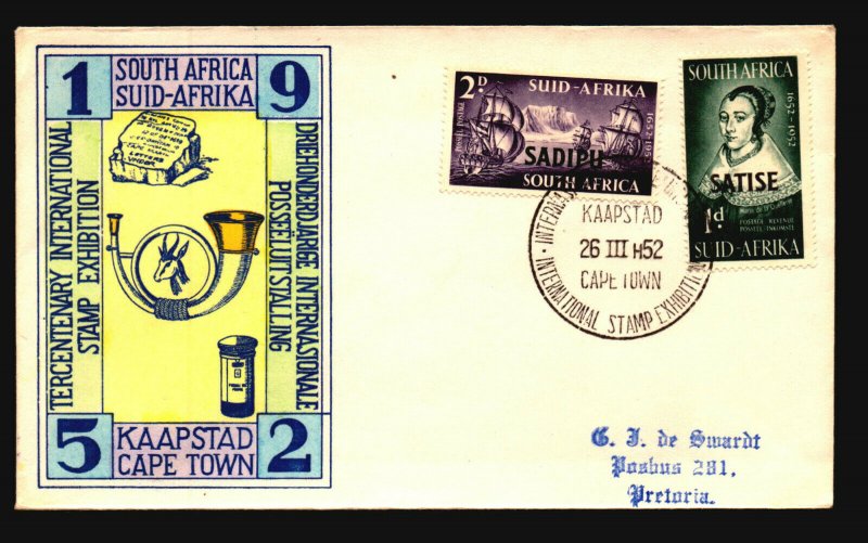 South Africa 1952 Cape Town Tricentenary FDC / Hand Colored - L3793